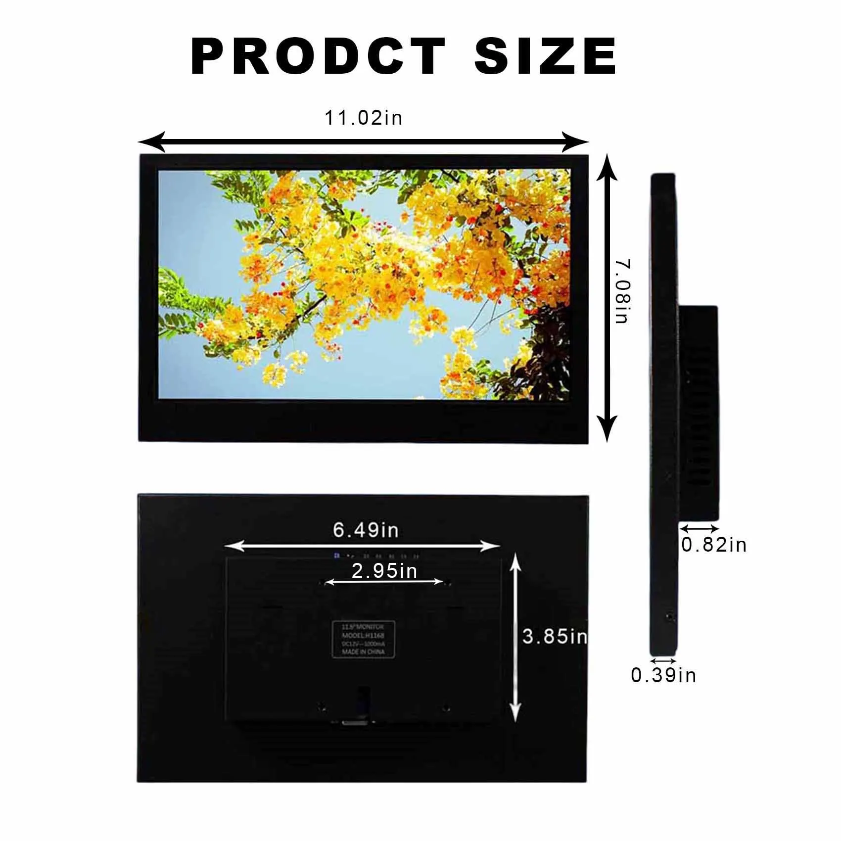 شاشة ومكبر صوت IPS LCD مقاس 11.6 بوصة 1920x1080 FHD 450nit، منفذ فيديو HD-MI VGA