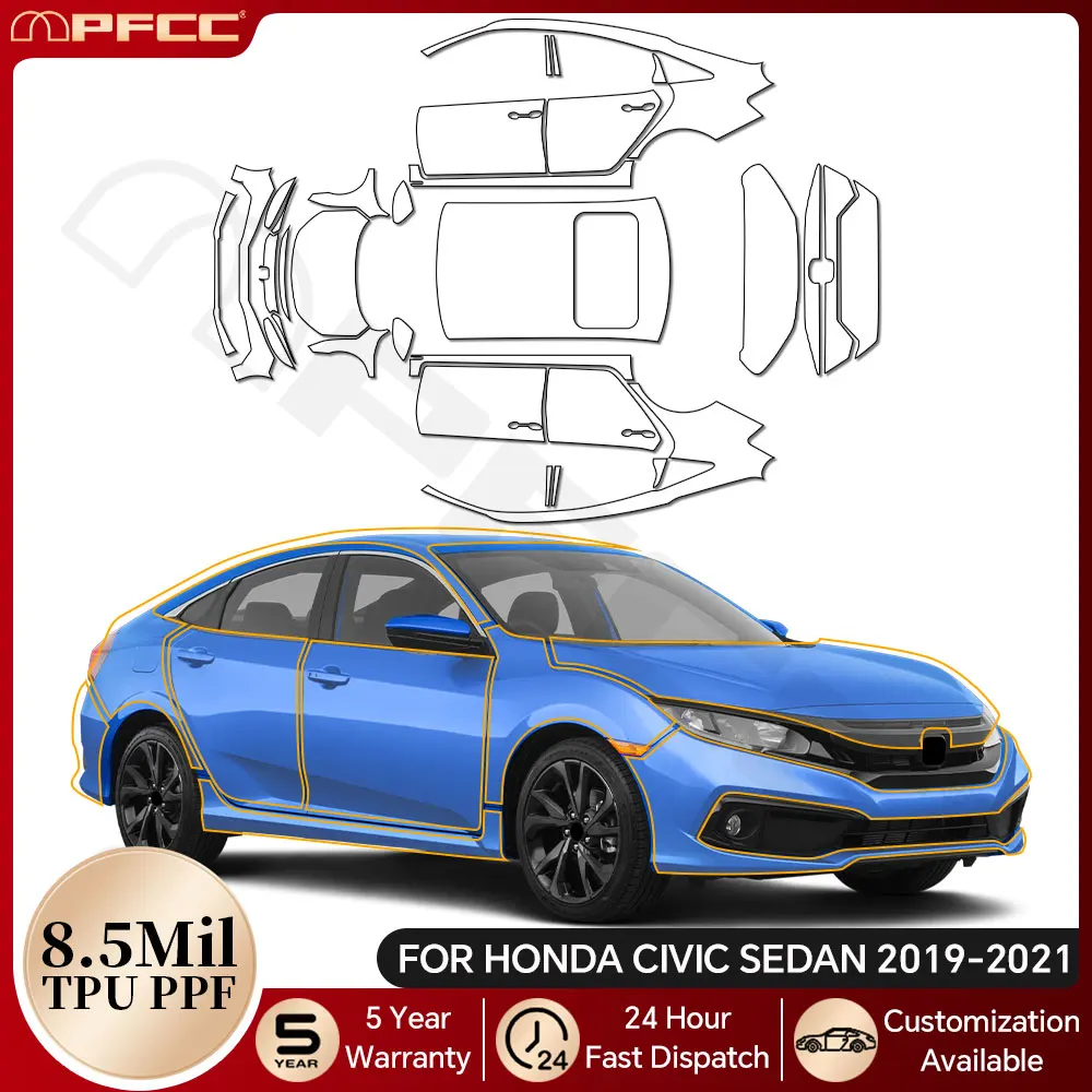 

For Honda Civic Sedan EX/LX/Touring/Sport 2019-2021 TPU Paint Protection Film Pre-cut PPF Car Body Anti-scratch Clear Bra Repair