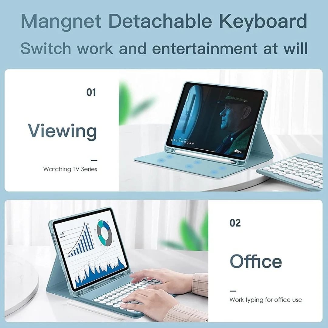 حافظة لوحة المفاتيح اللوحية لهاتف Xiaomi Redmi Pad SE 11 بوصة غطاء لـ Redmi Pad SE 11 لوحة مفاتيح جلدية مغناطيسية مفتاح مستدير Funda