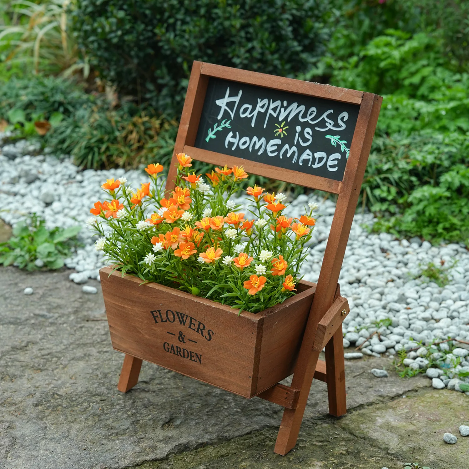 

Fresh coffee shop flower vessel, natural window layout, street balcony blackboard ornaments, solid wood decoration desktop