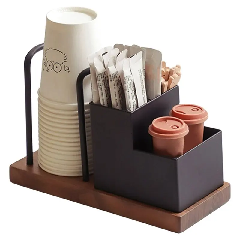 

Premium-For Coffee Station Compatible Walnut Wood Disposable Paper Cup Holder-For Home Kitchen Office Storage For Coffee Sugar T
