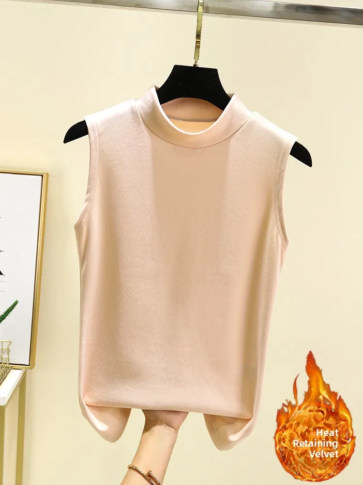Thickened Fleece Women's Thermal Vest High Collar Sleeveless Top Warm Slimming Base Layer Shirt Autumn Winter Inner Wear