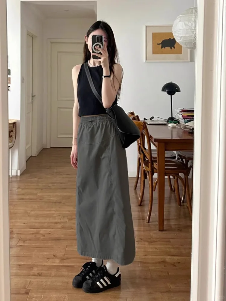 American Style Work Skirt Women's Spring Summer Thin Large Size Fat MM High Waist Mid-Length Half Skirt Small Size Wrap Skirt
