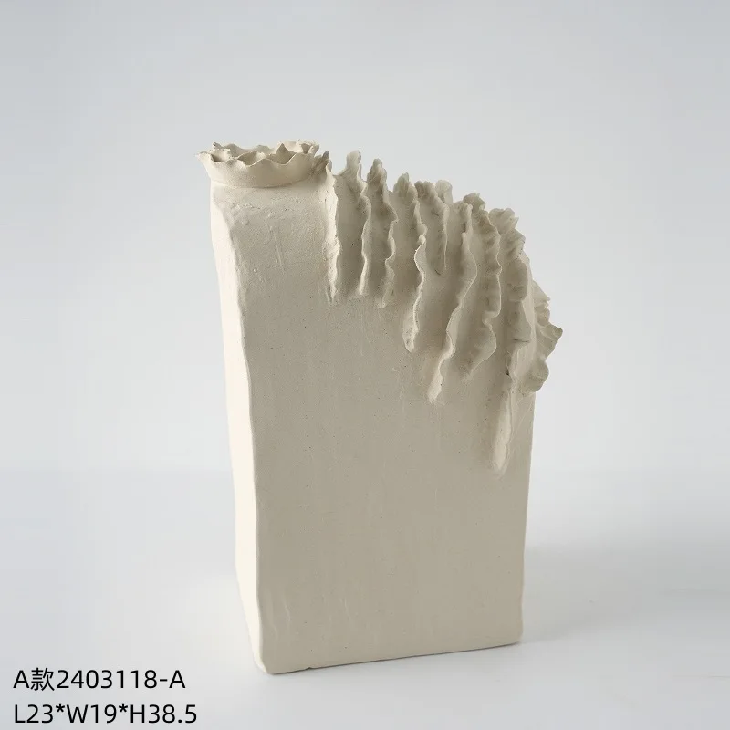 Wabi Sand antique beige ceramic open piece vase living room model room countertop creative flower ware model room ornament 6