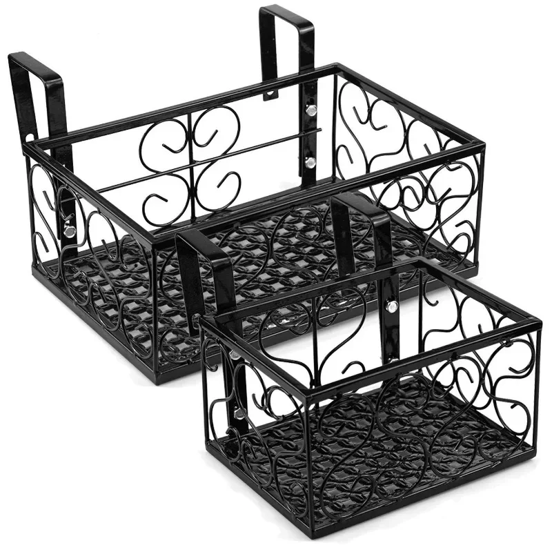 

Outdoor balcony wall-mounted flower rack wrought iron railing hanging plant flowerpot shelf windowsill European flower rack Amaz