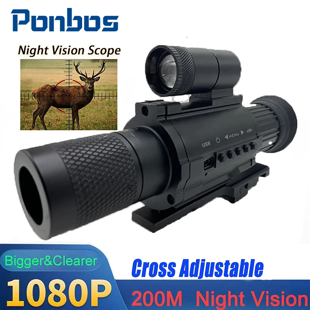 

Ponbos TD-04 Head-Mounted Metal Wildlife Tactical Monocular Telescope 200M Infrared Night Vision Scope Sight for Hunting Outdoor