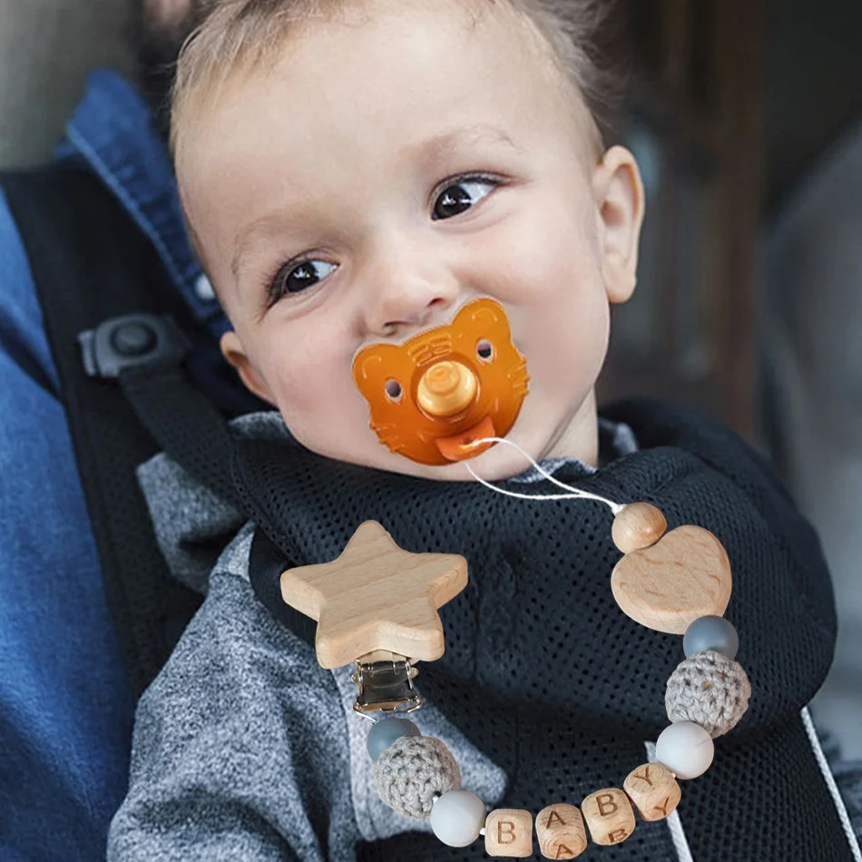 Baru kustom nama Kayu dipersonalisasi dot bayi rantai Beech manik Dummy puting penahan liontin Teether hadiah ibu baru lahir