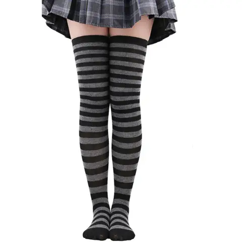 Thigh High Stockings Womens Striped Ladies Girls Black White Pink Long Over Above Knee Socks Femboy Cosplay Lolita Harajuku Y2k