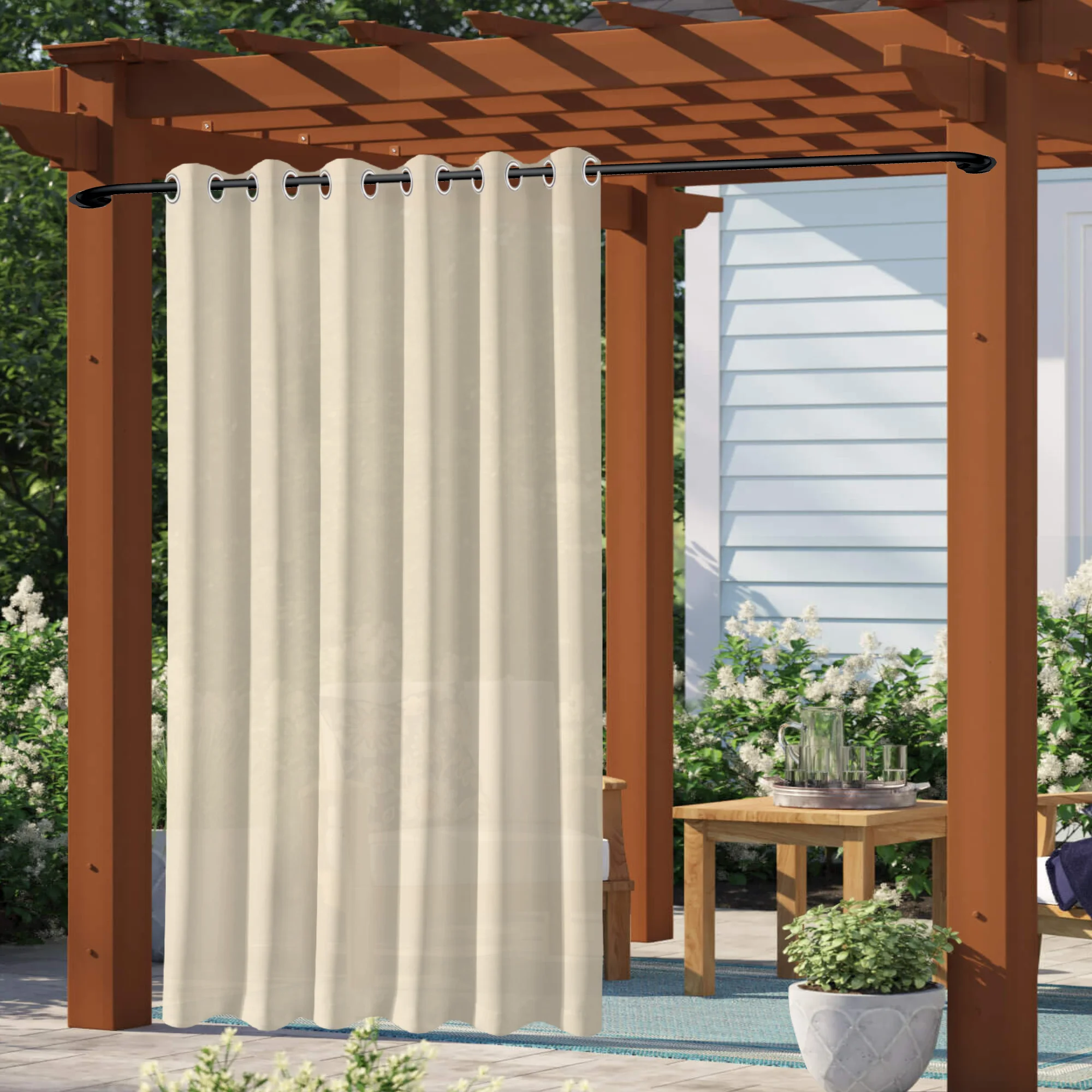 1PC, Waterdicht Outdoor Privacy Grommet Gordijn, Weerbestendige Adumbral Gordijnen Voor Gazebo Veranda Pergola Patio