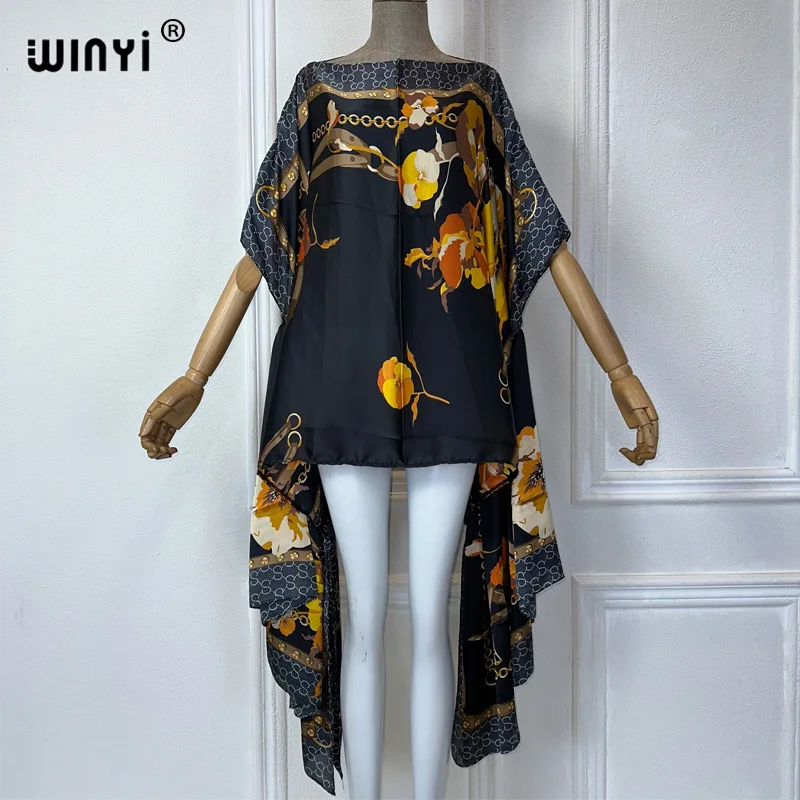 WINYI Kuwait Blogger Popular Loose Top Dress evening dress Women Female kaftan abaya muslim woman dubai beach cover up