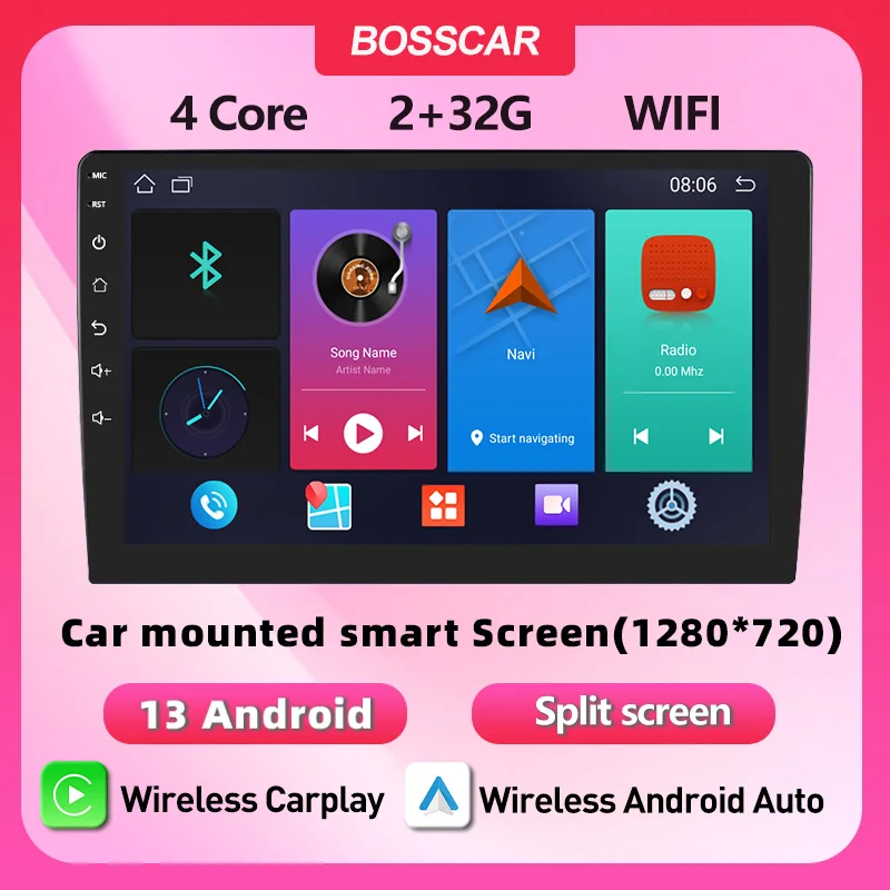 

BOSSCAR 2 Din Android 13 Car Radio Auto radio Universal Car Audio GPS Multimedia Player For Lada Ford Toyota RAV4 MAZD Fiat VW