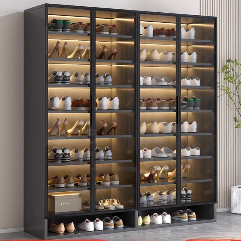 Maßgeschneiderter Luxus-Schuhschrank mit Glastür, transparent, leicht, großes Fassungsvermögen, Eingang, Eingang, Eingang an der Wand, Schuhregal