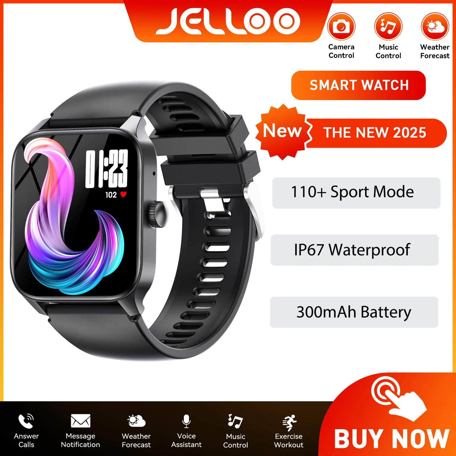 

JELLOO Smart Watch for Women Men 1.83" Big Screen Fitness Watch with Bluetooth Call Heart Rate/Sleep Tracker 100+ Sports Modes