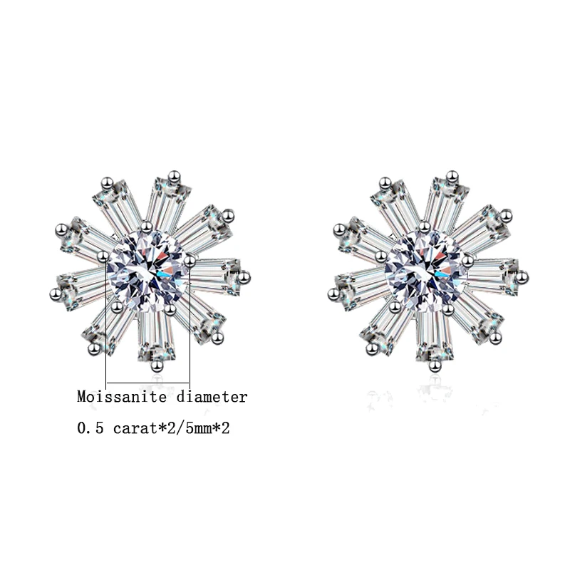 S925 silver 0.5 carat moissanite crystal flower earrings, small and exquisite, daily wear, gift to friend and wife