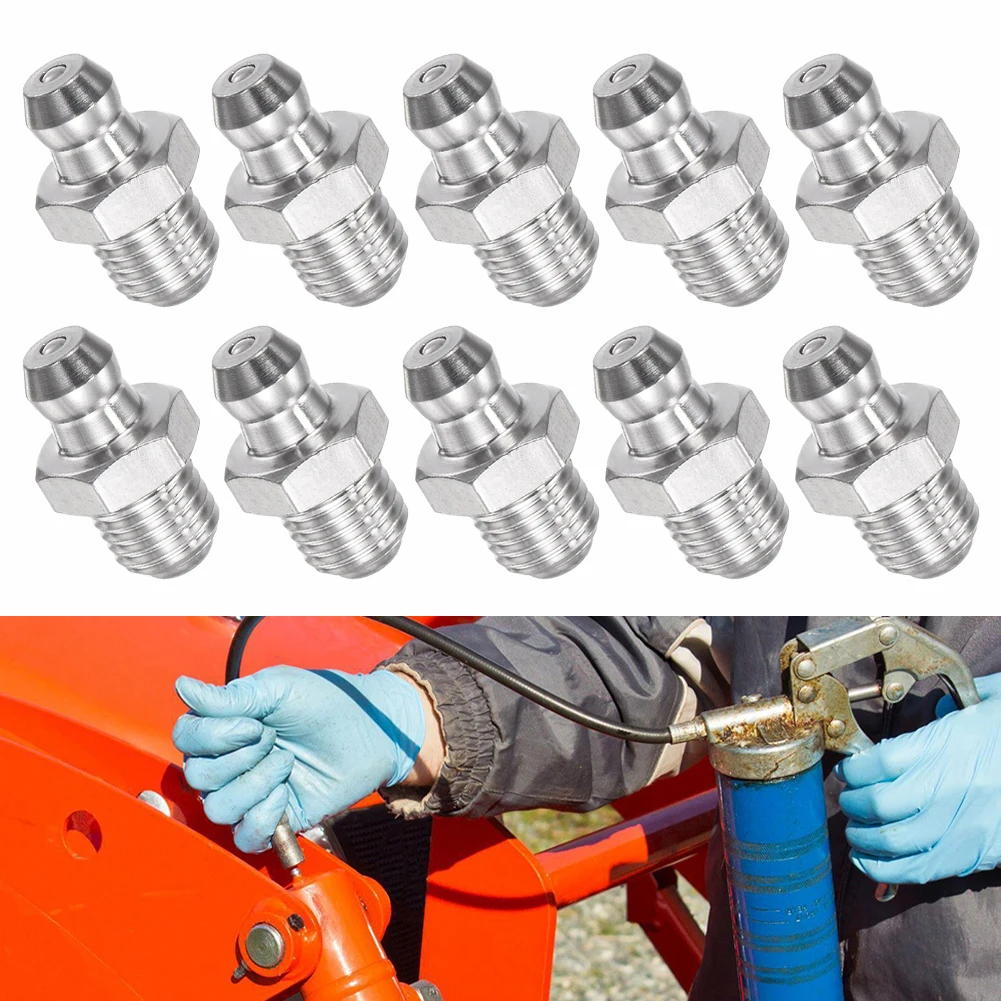 

10Pcs 304 Stainless Steel Straight Hydraulic Grease Fitting M8x1mm Thread 18 Mm Height Grease Nipple Machine Tool Supplies