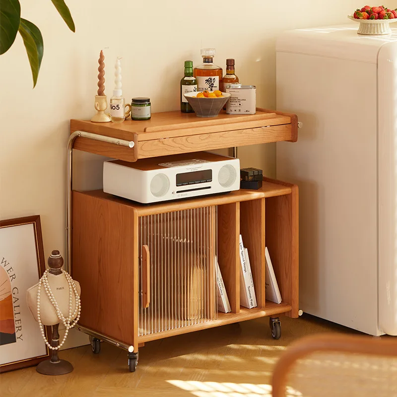 Solid wood sofa side cabinet storage cabinet trolley bookshelf living room bedroom edge removable magazine cabinet