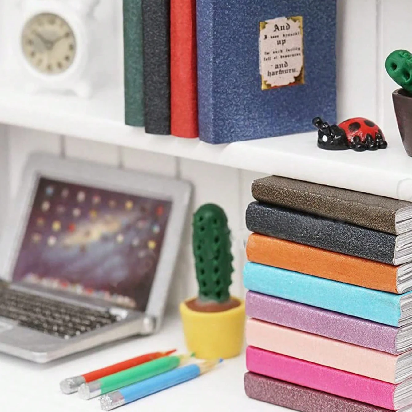 12 Dollhouse Miniature Books Notebook: 1/12 Mini Flip Simulation Classical Books Study Room Bookcase Decoration Model