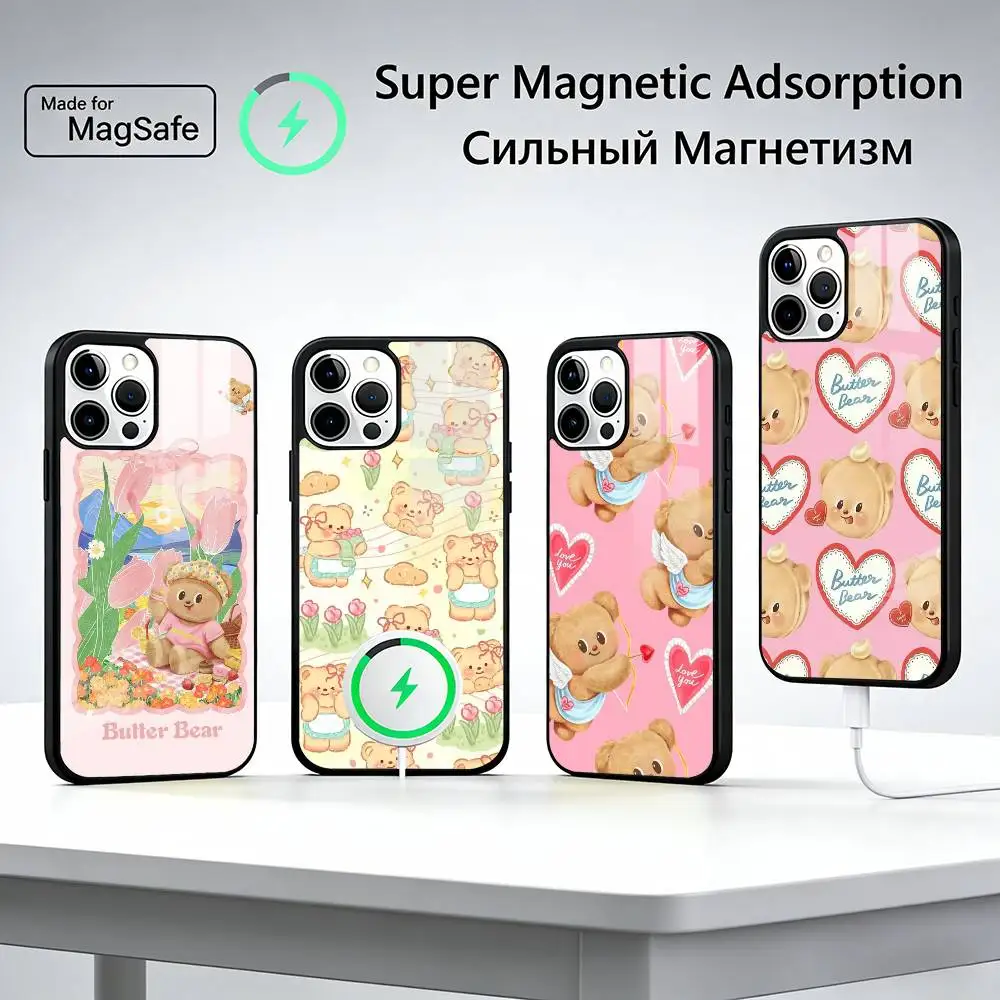

Cute Cartoon B-Butterbear Phone Case For iPhone17,16,15,14,13,12,11 Plus,Pro Magnetic For Magsafe Wireless Charging