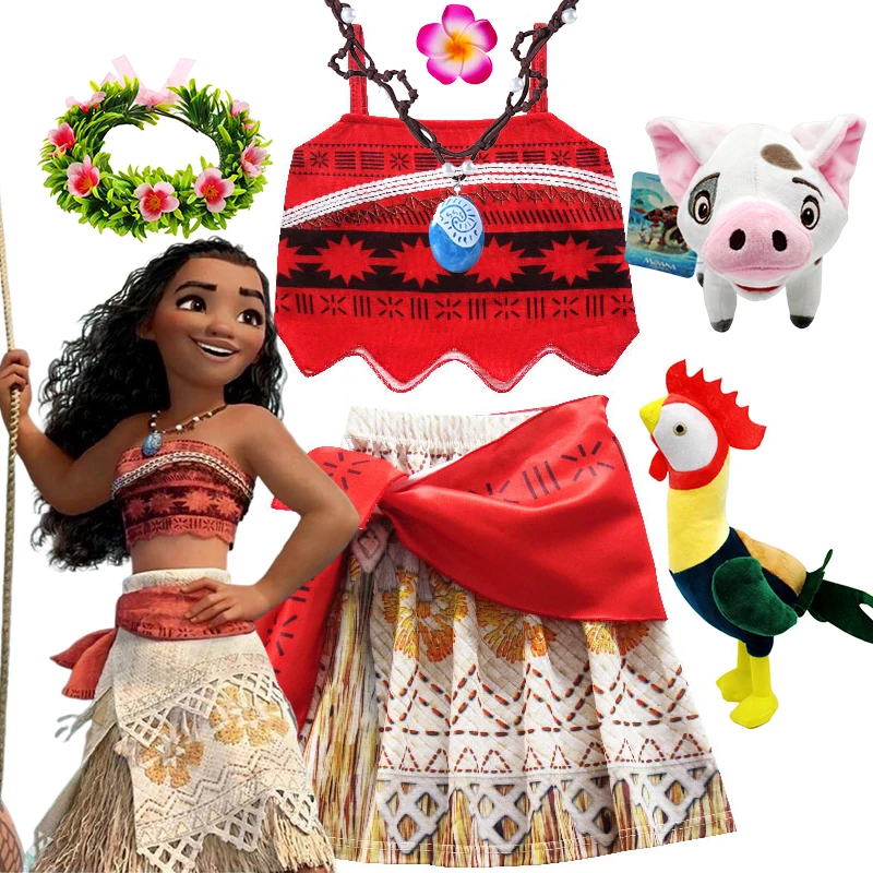 Disney Princess Vaiana Fantasy Children Cosplay Moana Summer Girls Carnival Dress Kids Clothes Set Party Christmas Moana Costume