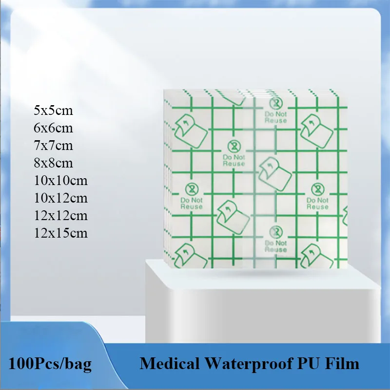 100Pcs Medical Transparent PU Film Sticker Plaster Wound Dressing Fixation Adhesive Tape Anti-allergic Waterproof Tattoo Film