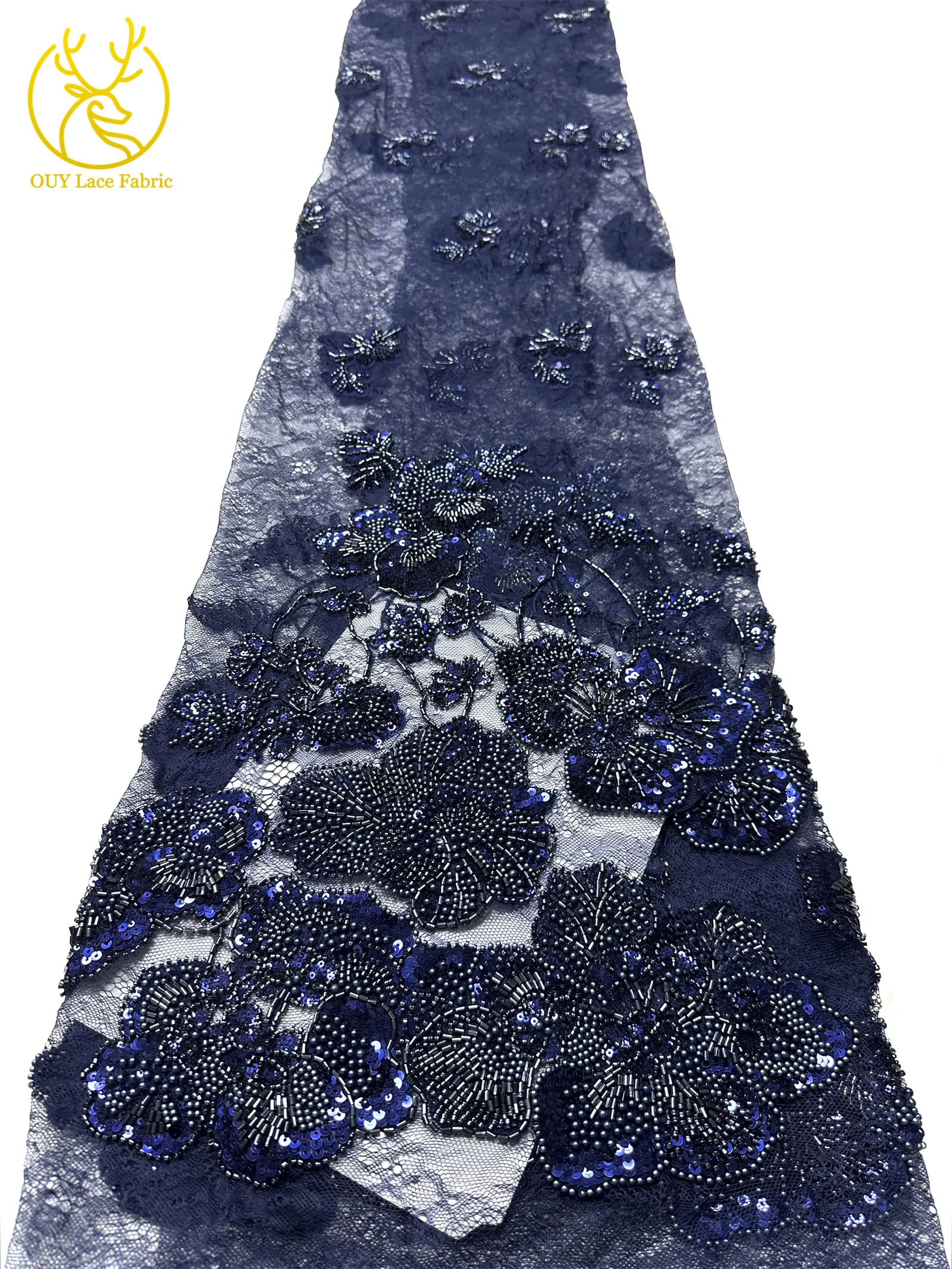Afrikanischer Perlen-Spitzenstoff, 5 Yards luxuriöser nigerianischer französischer Pailletten-Spitzenstoff, ideal zum Nähen von Damen-Partykleidern – Detail 27