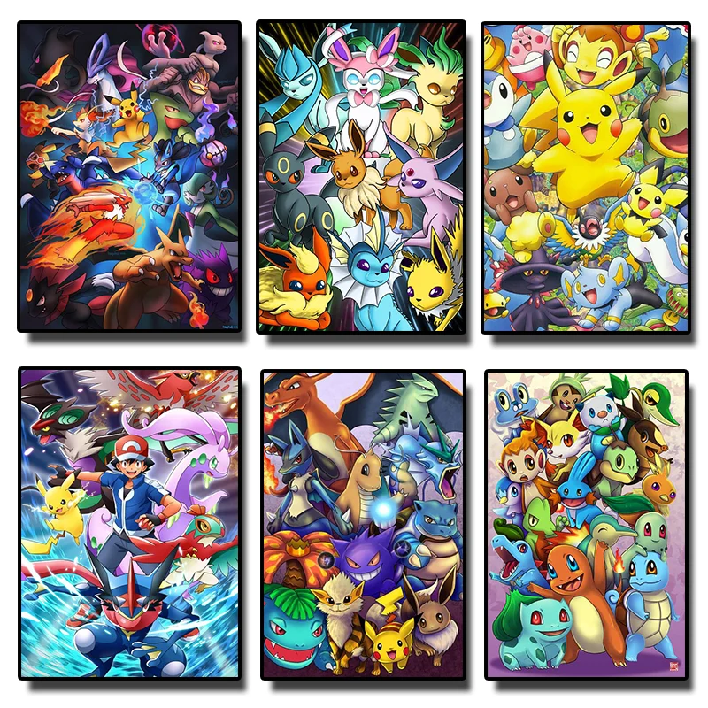 Japanese Anime Peripheral Vintage Pokemon Poster Gyarados Eevee Evolution Wall Art Canvas Painting Modern Room Decorate Picture