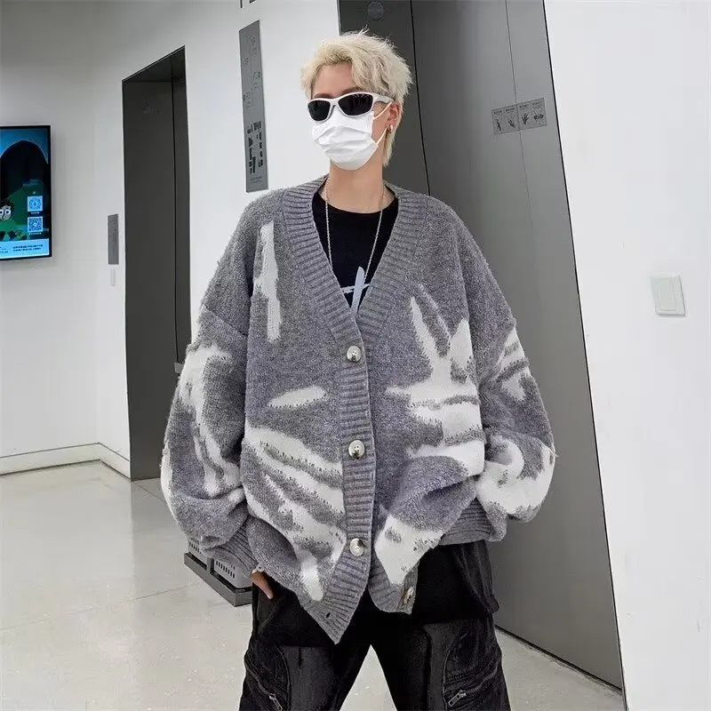 

Loose Lazy Sle Knitted Sweater for plus Size Men Autumn Winter Casual Vintage INS Design Long Sve Diamond Patterned Top