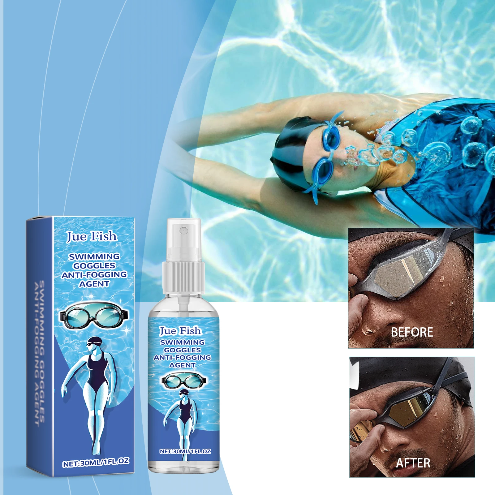 Jue-Fish glasses anti-fog spray, glasses defogger, goggles, sunglasses, swimming goggles, cleaning and anti-fog agent