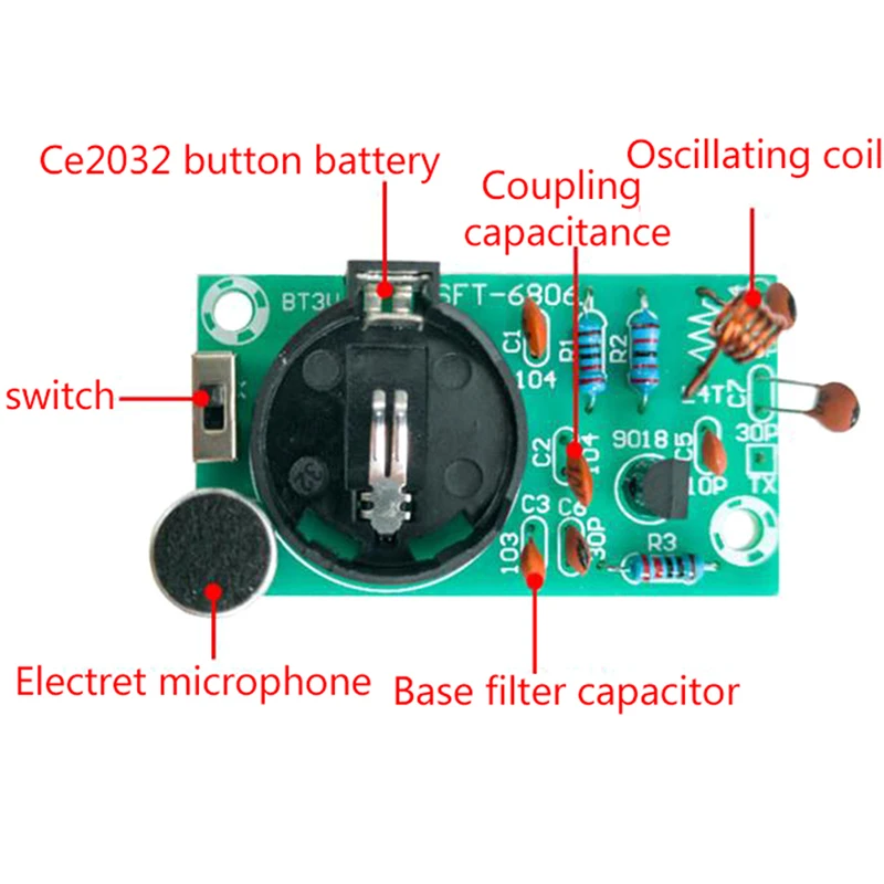 FM Stereo Radio Transmitter DIY Kit With Microphone DC 3V Soldering Practice