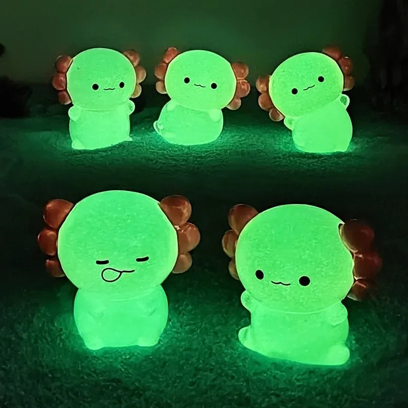 6pcs Luminous Mini Resin Pink Axolotl Tiny for DIY Craft Garden Landscape Dollhouse Ornament Potted Plants Decorations