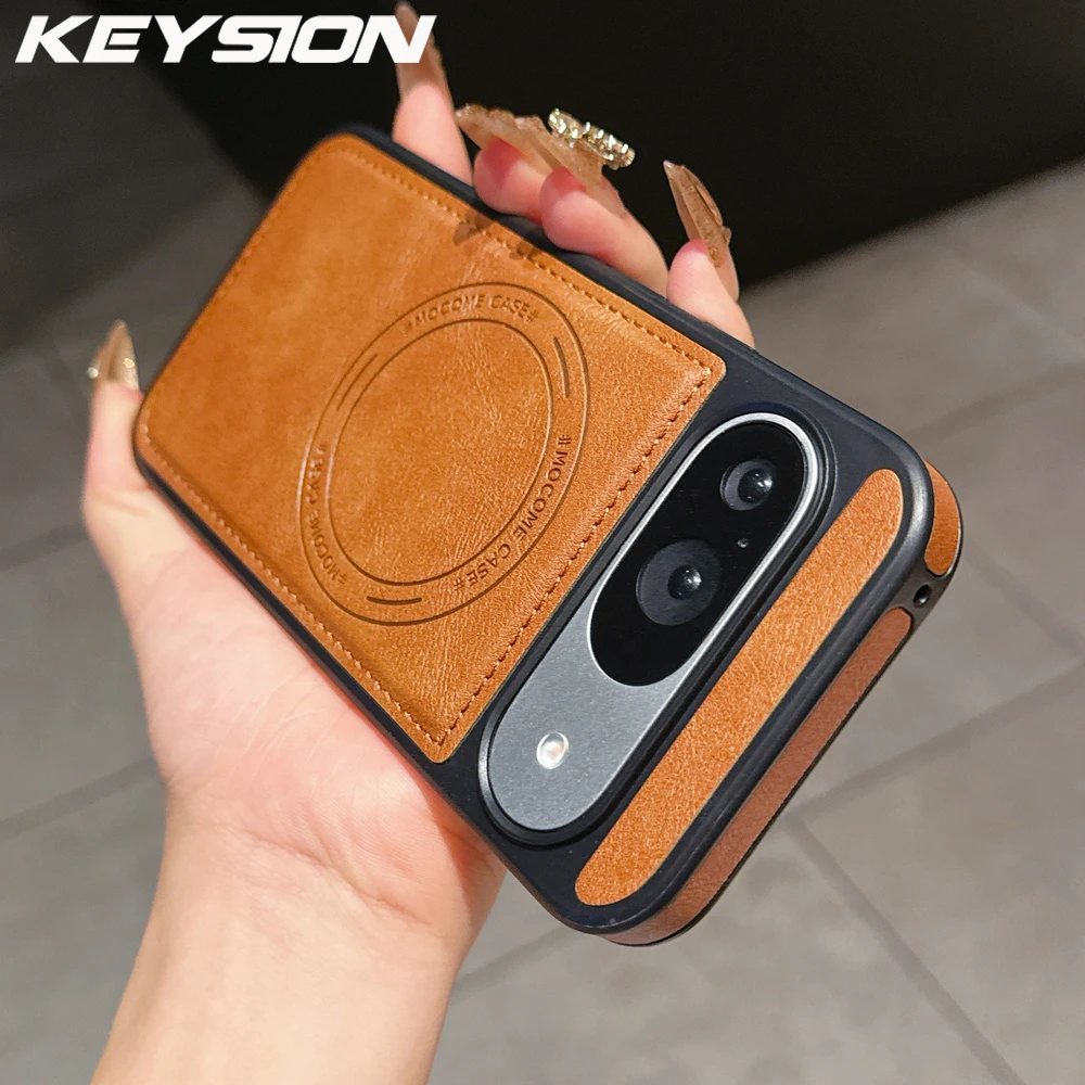 

KEYSION Luxury Retro PU Leather Case for MagSafe for Google Pixel 9 Pro XL 9A Magnetic Shockproof Phone Cover for Pixel 8 Pro