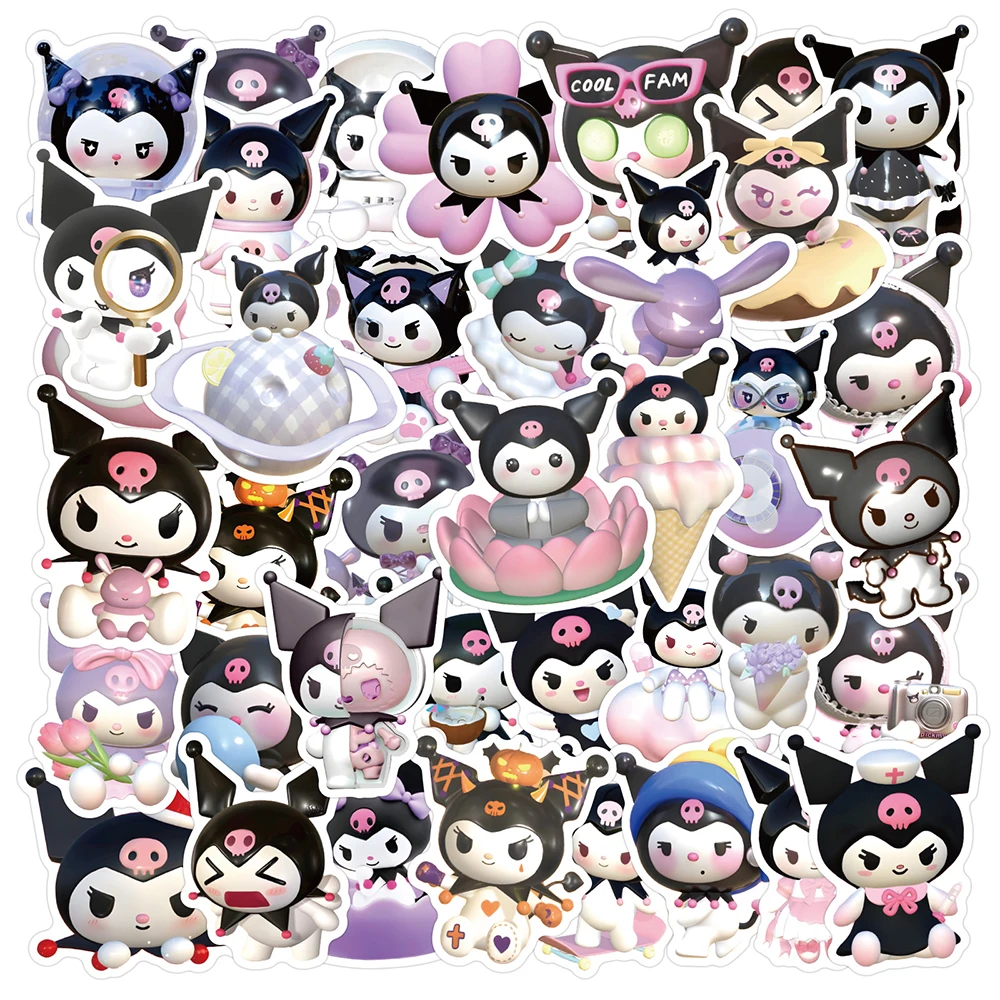 10/30/50pcs Anime Sanrio Kuromi Stickers 3D Cartoon Aesthetic Decoration Decals for Suitcase Helmet Waterproof Kids Sticker Toy