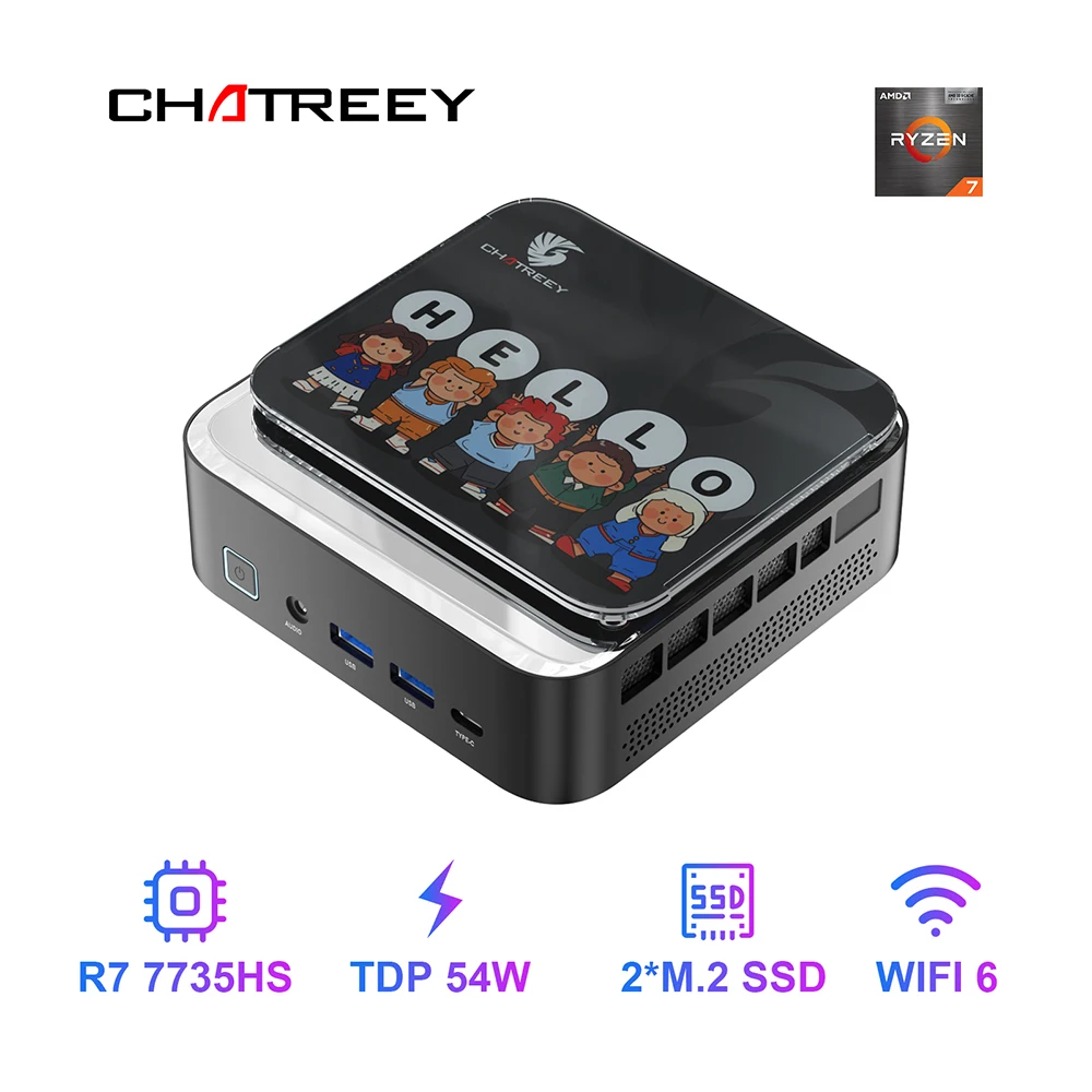 AMD Ryzen 7 7735HS 680M Chatreey AN3P Mini PC  Gaming Desktop Computer with WiFi 6/Bluetooth 5.2//HDMI/DP