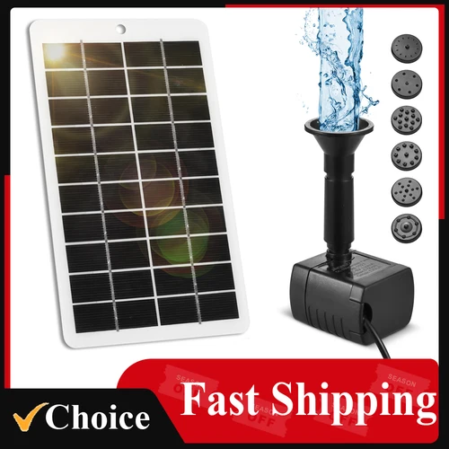 Imagen 1 del producto Bomba de fuente de agua Solar para exteriores, Kit de Panel Solar de 4W y 5V, caudal de 200L/H, bomba de agua Solar para exteriores con 9 boquillas y 6 modos