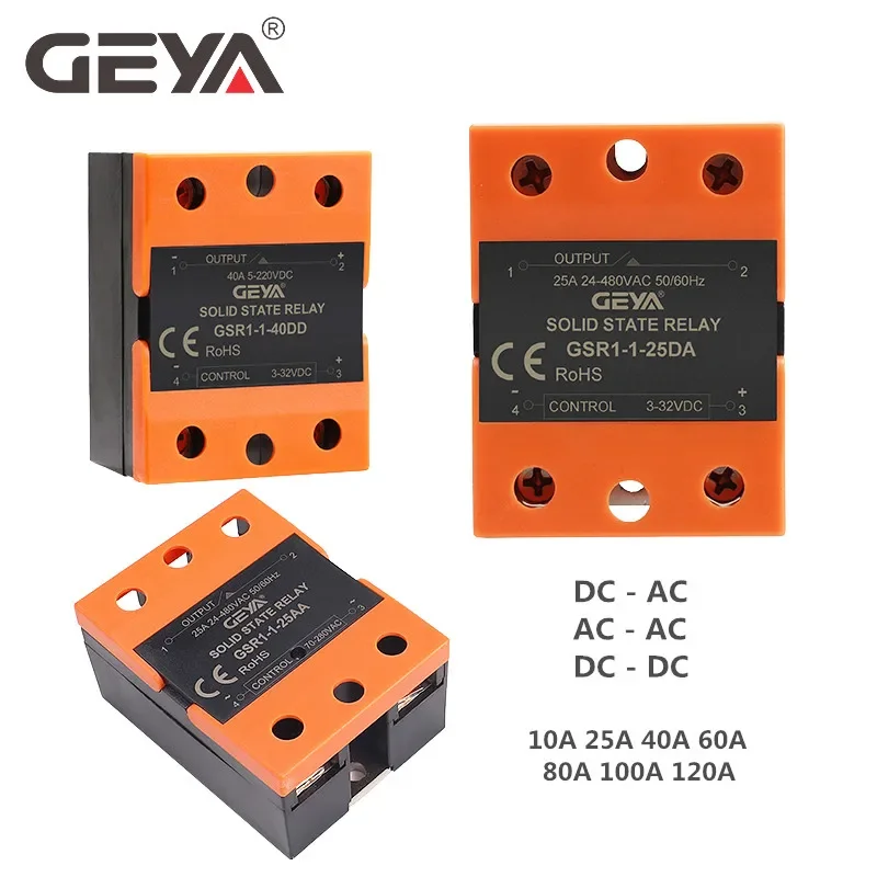 GEYA GSR1-1 przekaźnik stanu stałe DC-AC DC-DC AC-AC jednofazowe SSR 10A 25A 40A 60A 80A 100A 120A bez osłony