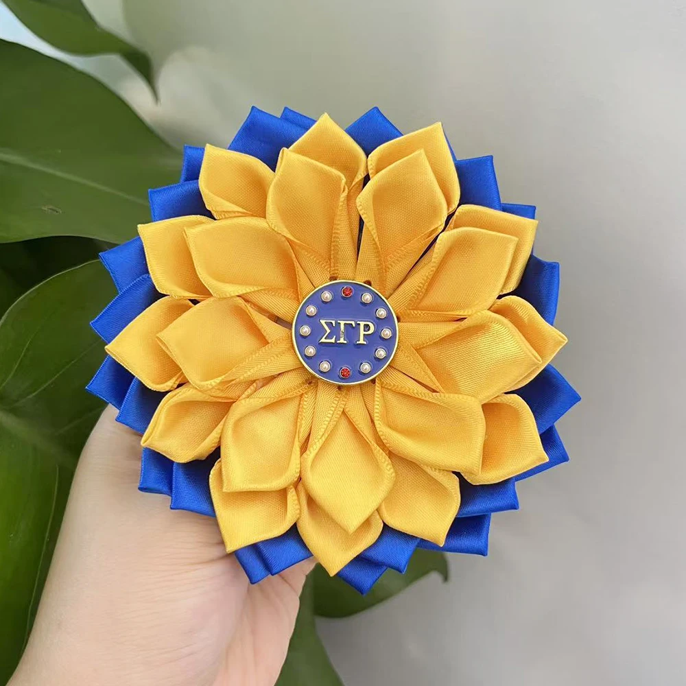 Sigma Gamma Rho Greek Letter Satin Ribbon Double Layer Corsage Brooch