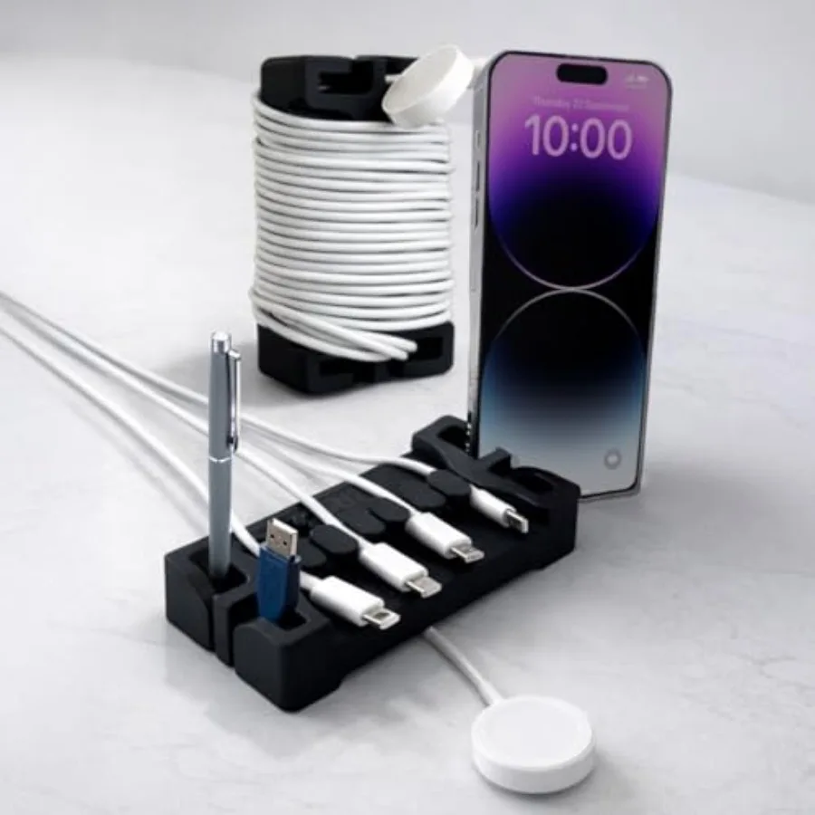 

DeskBrick 2PK Silicone + Steel-Weighted Cord Holders for Desks. Weighted Cord Organizers and Cable Management for Desktops. Use