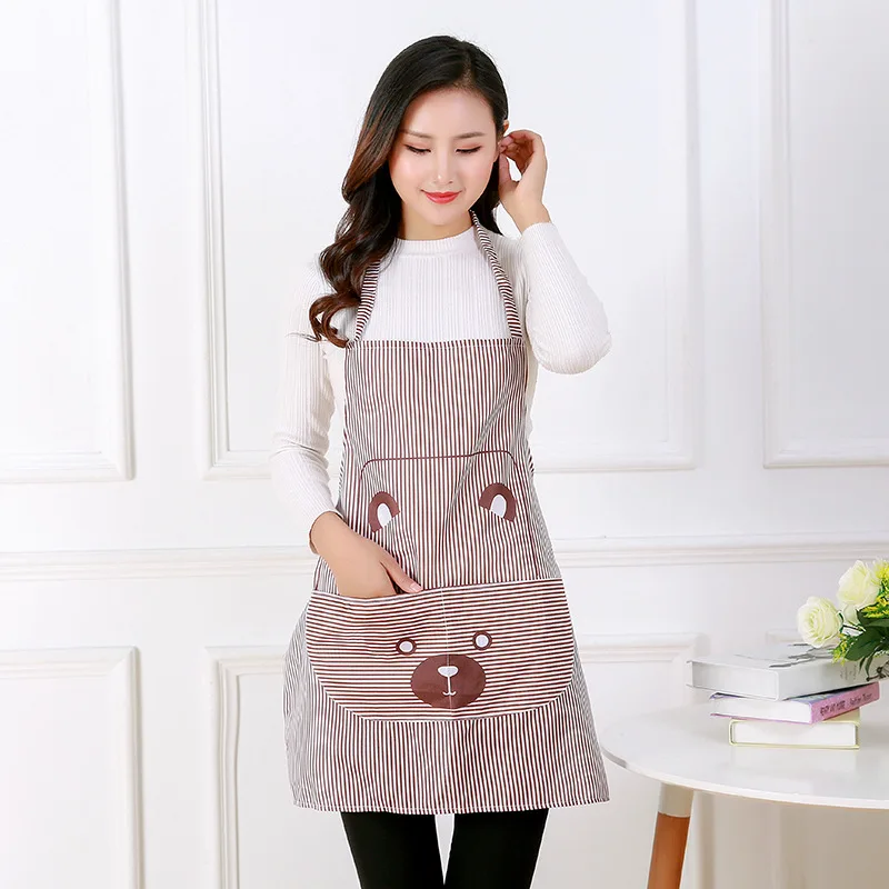 Korean Style Neck and Waist Apron, Lovely Printed Bear Workwear for Catering and Baking, Factory Outlet