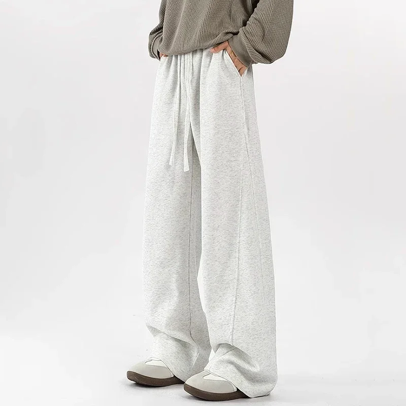 New Men's Sweatpants Casual Fleece Pant American Style Autumn Winter Drawstring Solid Color Straight Trouser Outdoor Sports Pant