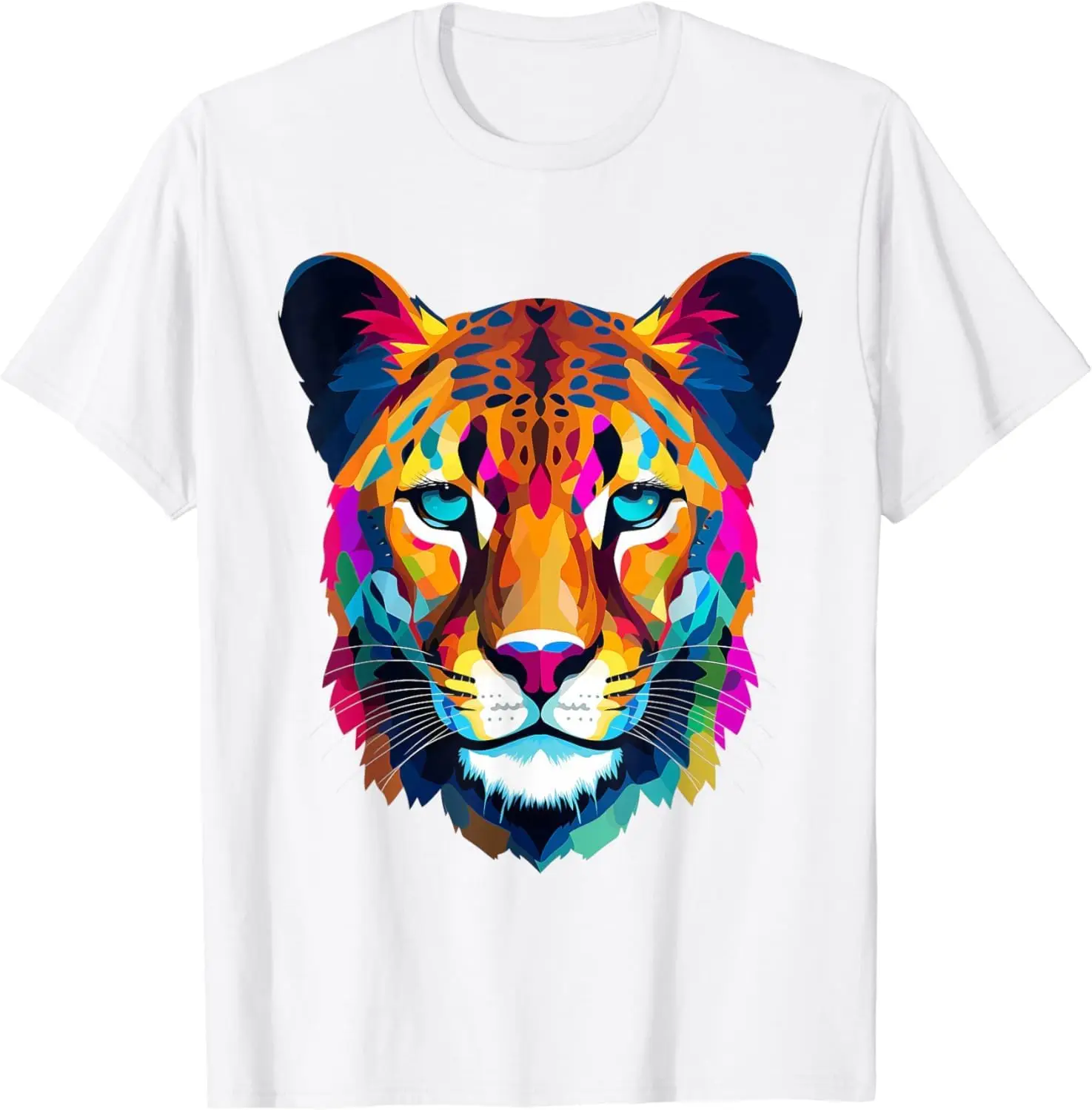 Geometric Stunning Cheetah Stare Design for Animal Lovers Tees High Quality 100%Cotton Short Sleeve