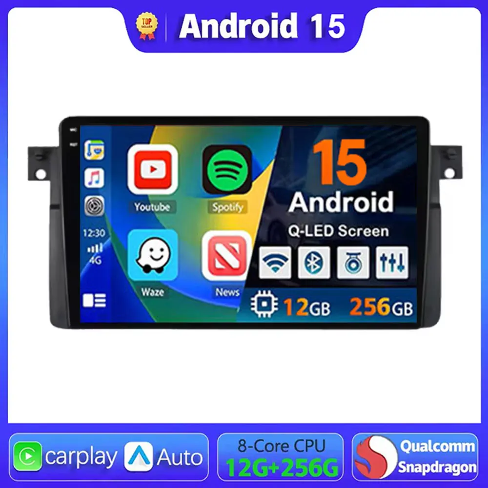 

Android 15 Auto Carplay Car Radio For BMW E46 M3 1998 1999 2000 2001 - 2006 Navigation GPS Multimedia Player Stereo WiFi+4G BT