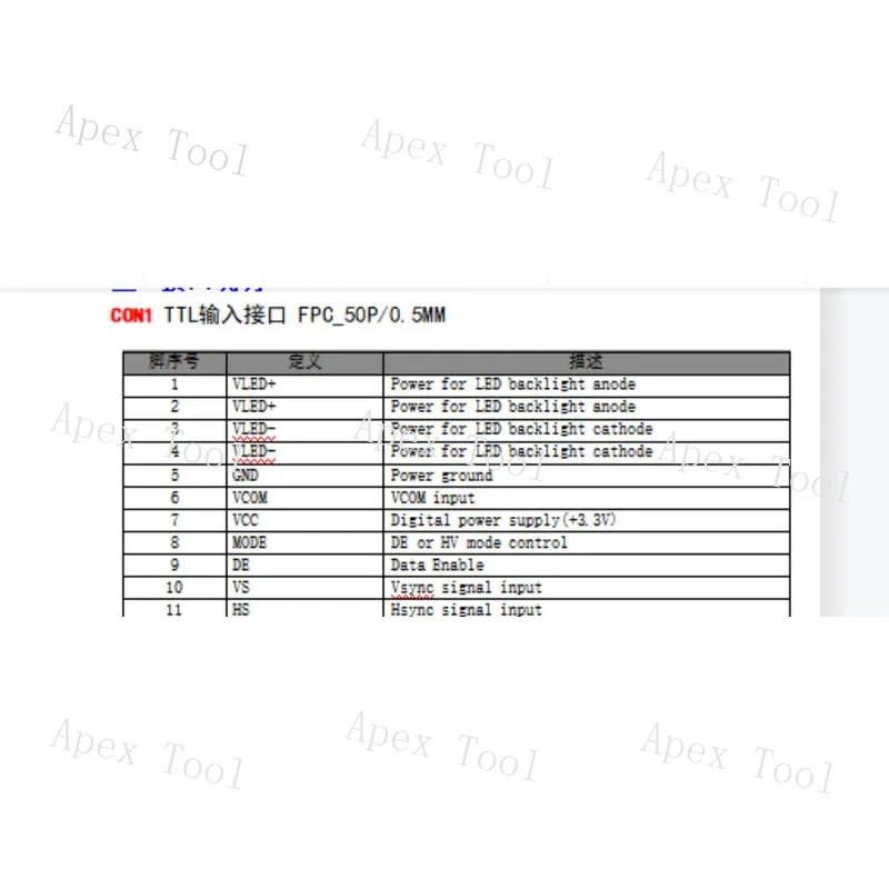 8-Bit 7-/8-Inch To Adapter Board 50- RGB Input -- 40-Pin LVDS Output