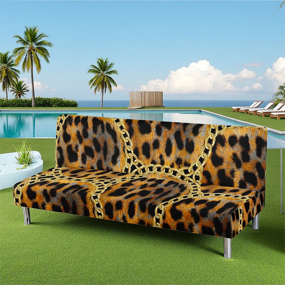 Leopard Print Chain Design Summer Outdoor Sofa Bed Cover, Elastic Milk Silk Fabric, Pet - Friendly, Machine