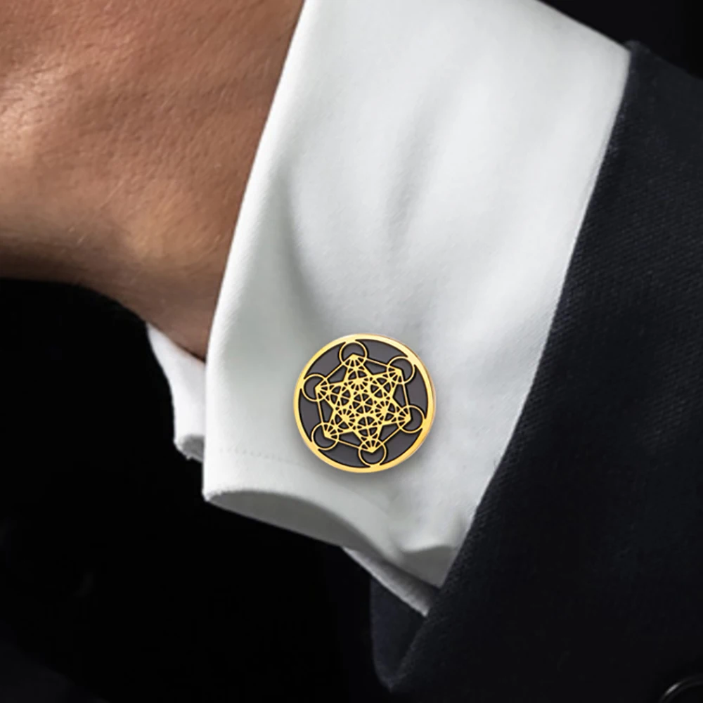 

Skyrim Angel Seal Archangel Metatron Cube Cufflinks Men Stainless Steel Cufflink for Suit Amulet Sacred Geometry Accessories