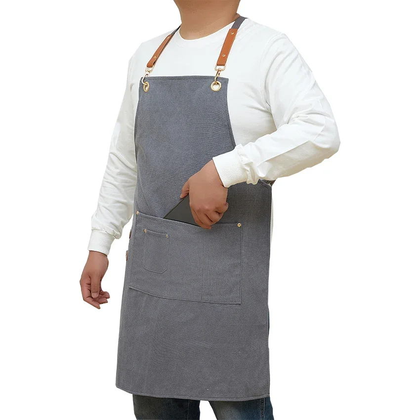 Soft Canvas Chef Apron Cross Back Heavy Duty Work Apron with Adjustable Straps and Large Pockets for Men Women Size M to XXL