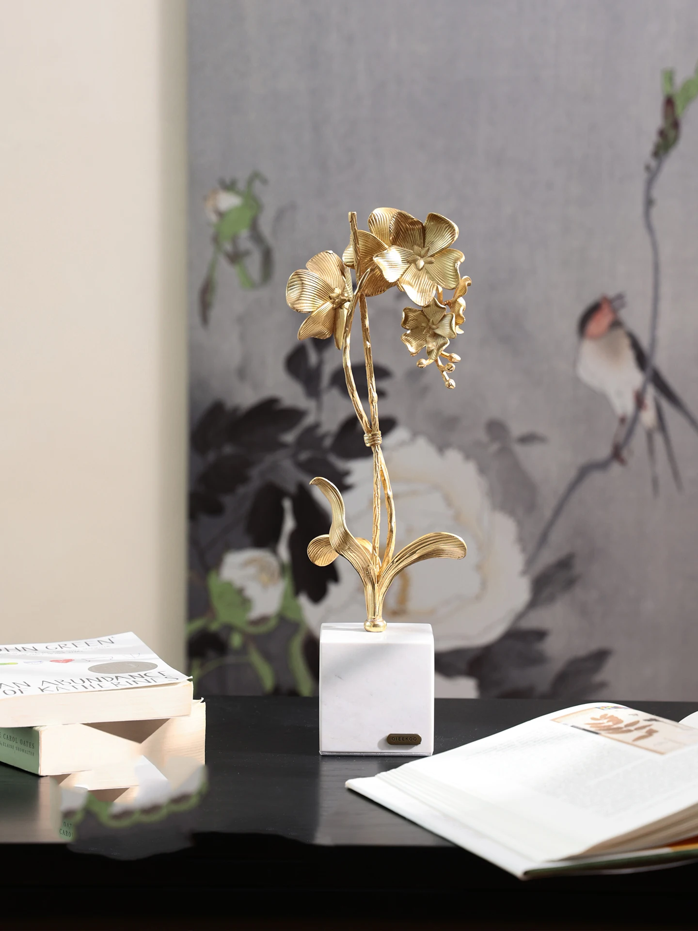 Home Living Room Decorative Entryway Desktop Ornament Brass Butterfly Light Luxury Orchid Bonsai Flower Art Ornament