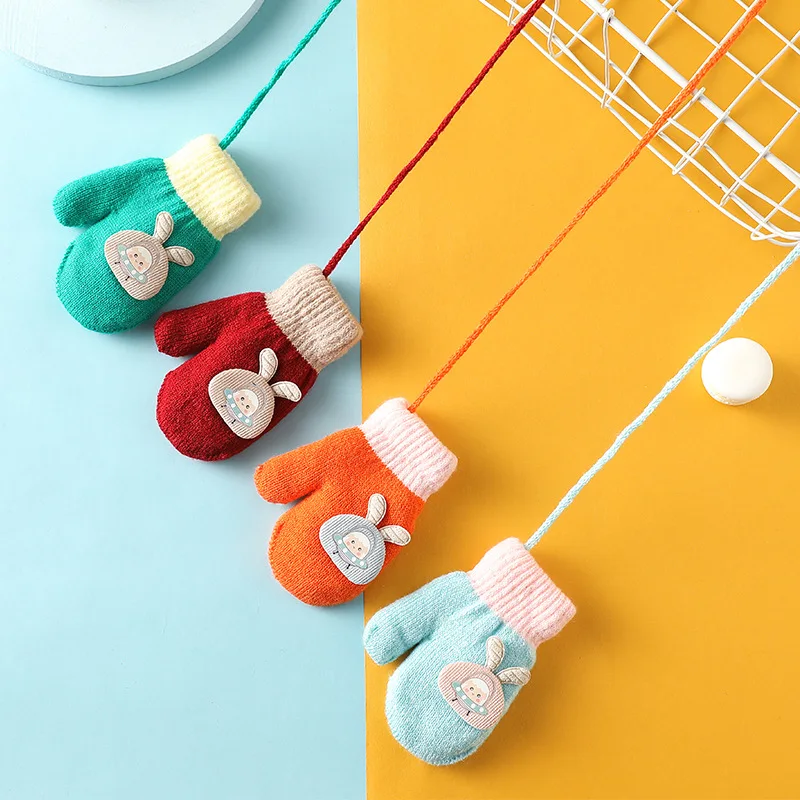 1-4Years Boy Girl Baby Hand Gloves Thicken Mittens for Kids Cute Cartoon Gloves Boys Girls Winter Thick Warmer Knitted Mittens