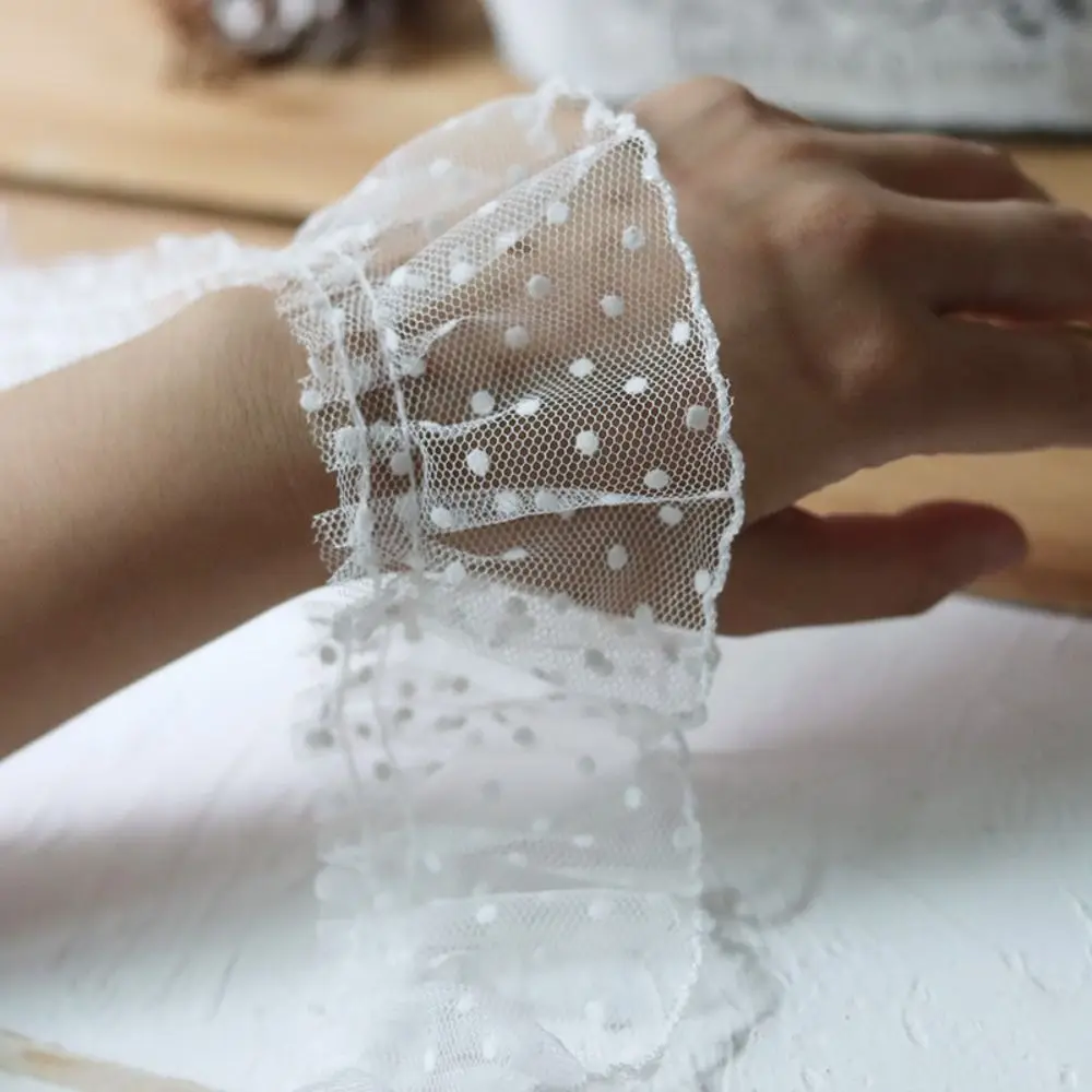 Sewing Supplies Black/White Mesh Lace Trim Elegant Vintage Pleated Lace Trim Soft Tulle Polka Dot Mesh Ribbon Cuffs