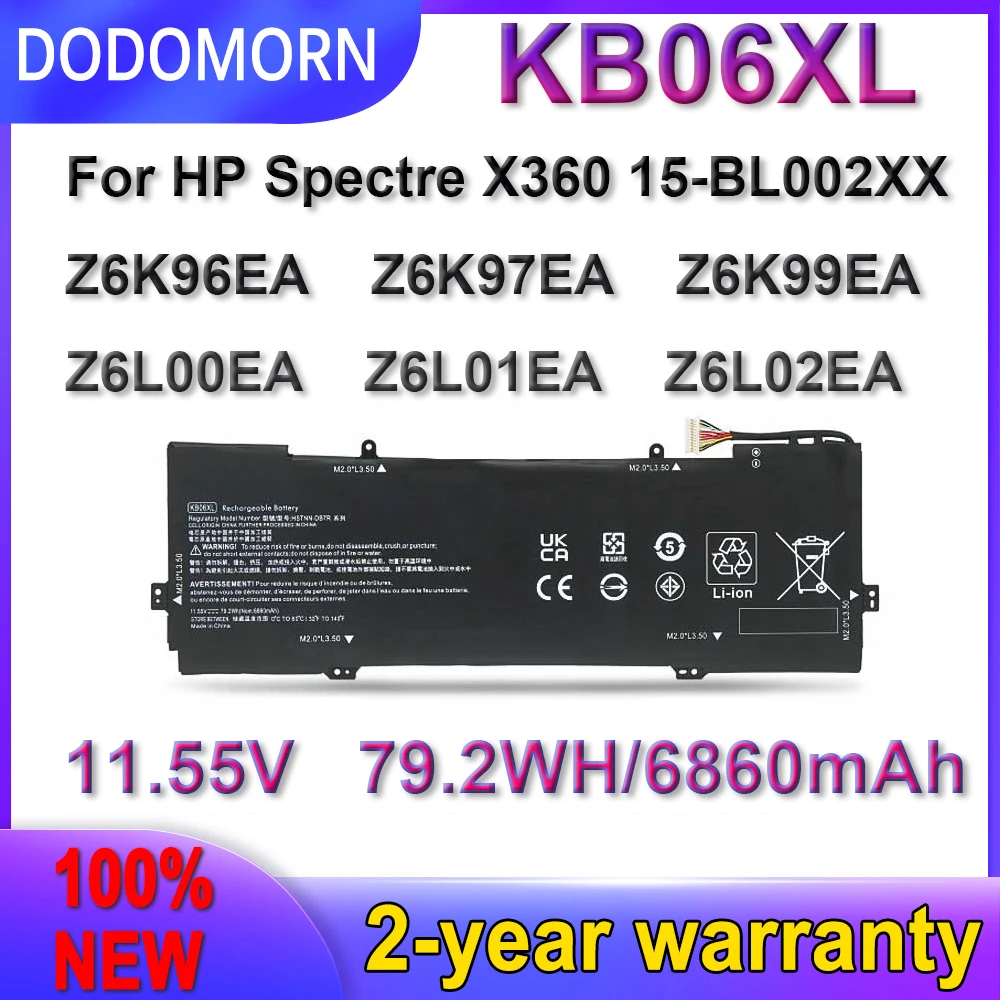 DODOMORN New KB06XL Battery For Hp Spectre x360 15-BL002XX Z6K96EA Z6K97EA Z6K99EA Z6L00EA Z6L01EA Z6L02EA HSTNN-DB7R