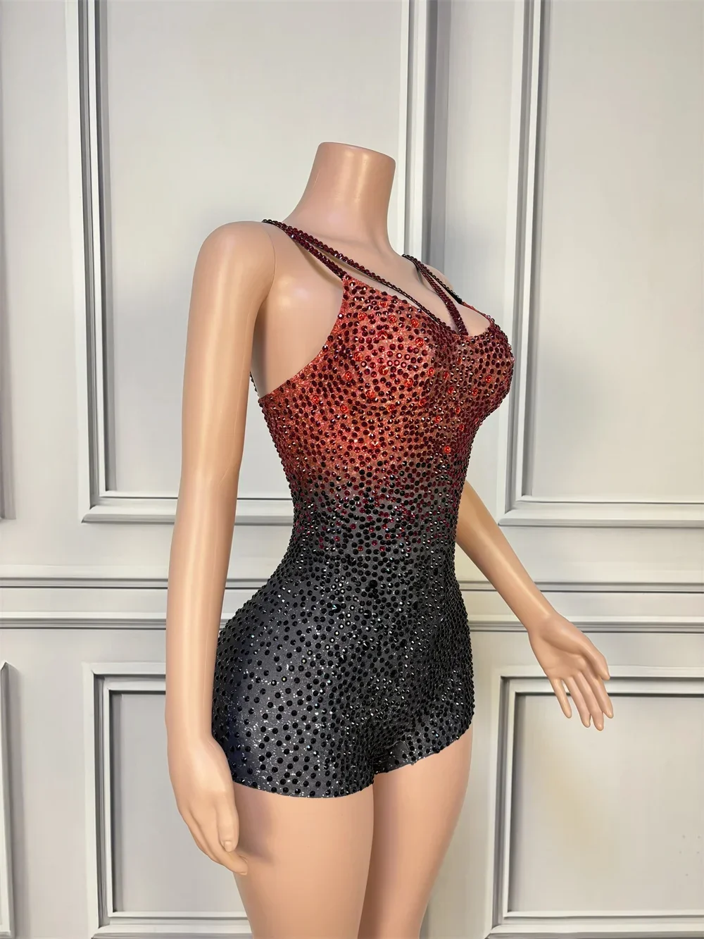 Luxury Rhinestones Tight Playsuit High Street Sleeveless Performance Singer Dancer Costume Nightclub Stage Outfit Show Wear